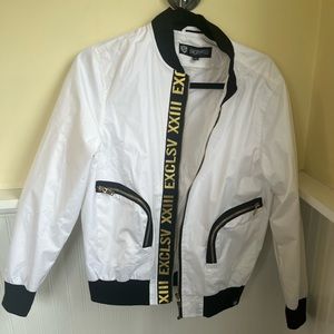 YOUTH SMALL WHITE AND GOLD ENCRYPTED ZIP UP FLEECE HOODIE